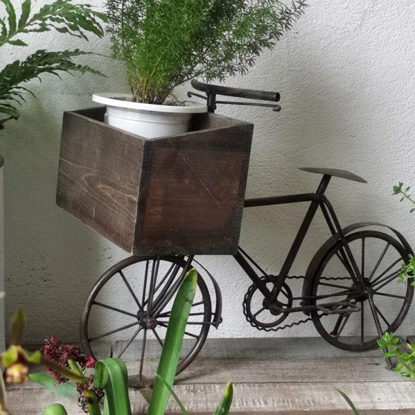 做旧铁艺工业风自行车摆件 复古风园艺脚踏车实木花盆架装饰品