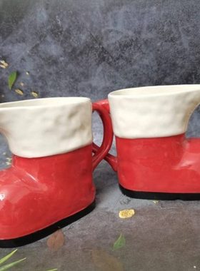 出口单微瑕next陶瓷红靴子引流杯餐具立体圣诞老人花插凉水壶杯