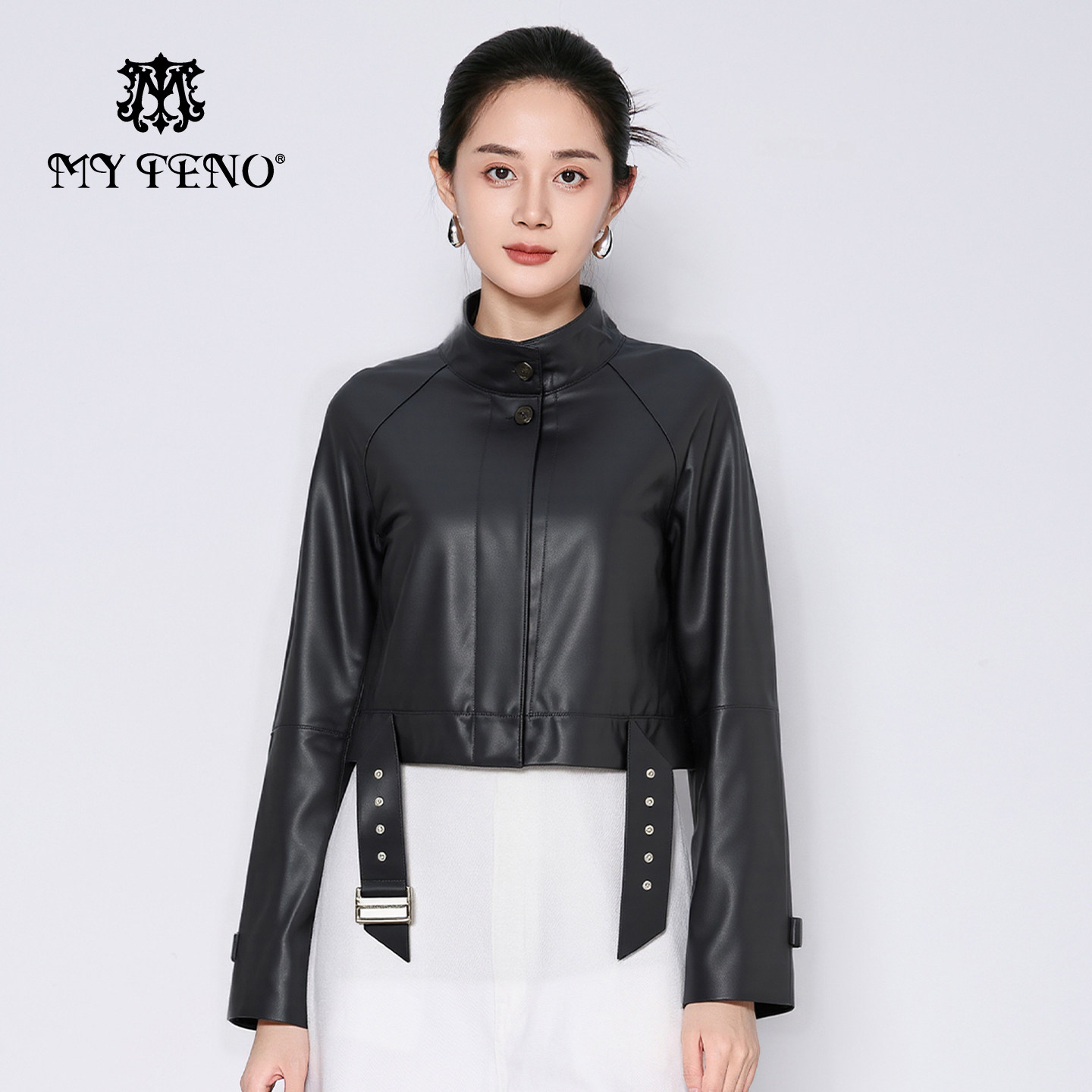 马天奴黑色立领短款绵羊皮外套