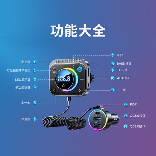 机乐堂 车载蓝牙发射器汽车mp3播放器车用充电器语音多功能PD快充