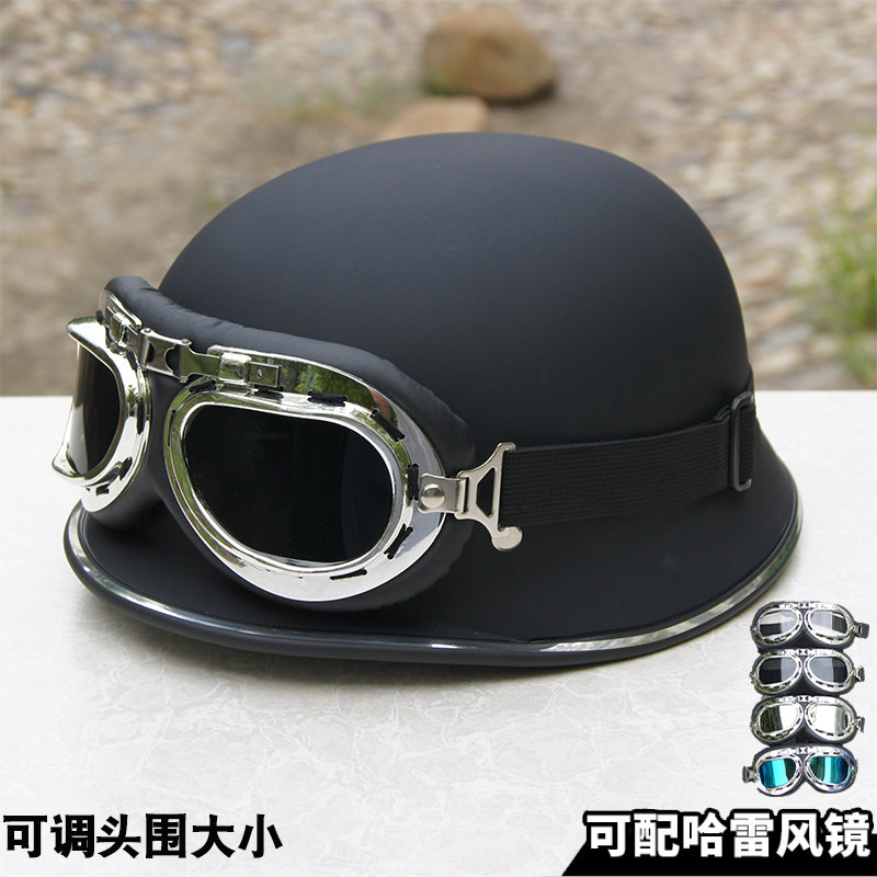 大码电瓶德头灰男摩车托夏季车式复古哈雷盔风镜女2XXL半盔安全帽