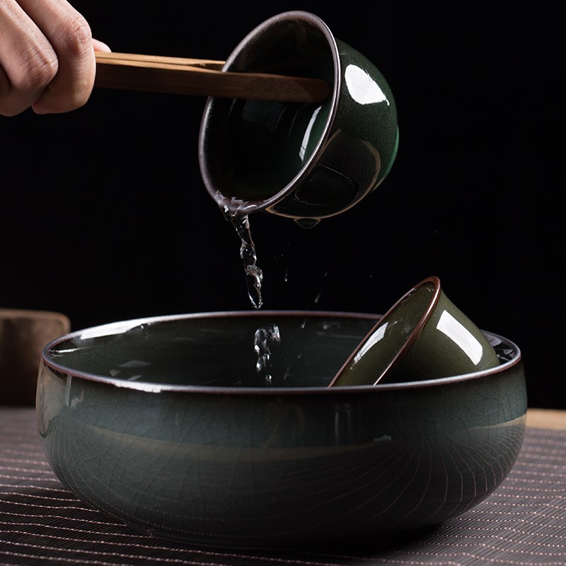 哥窑青瓷铁性茶胎型烟灰缸黑胎笔洗陶瓷家用个洗时尚摆件杯洗水洗