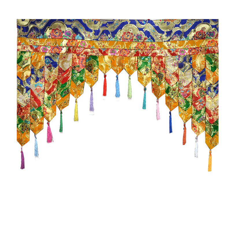 藏梯彩色尖角阶式背帘挂景布吉祥墙面五彩佛龛背景装饰宽1米围帘