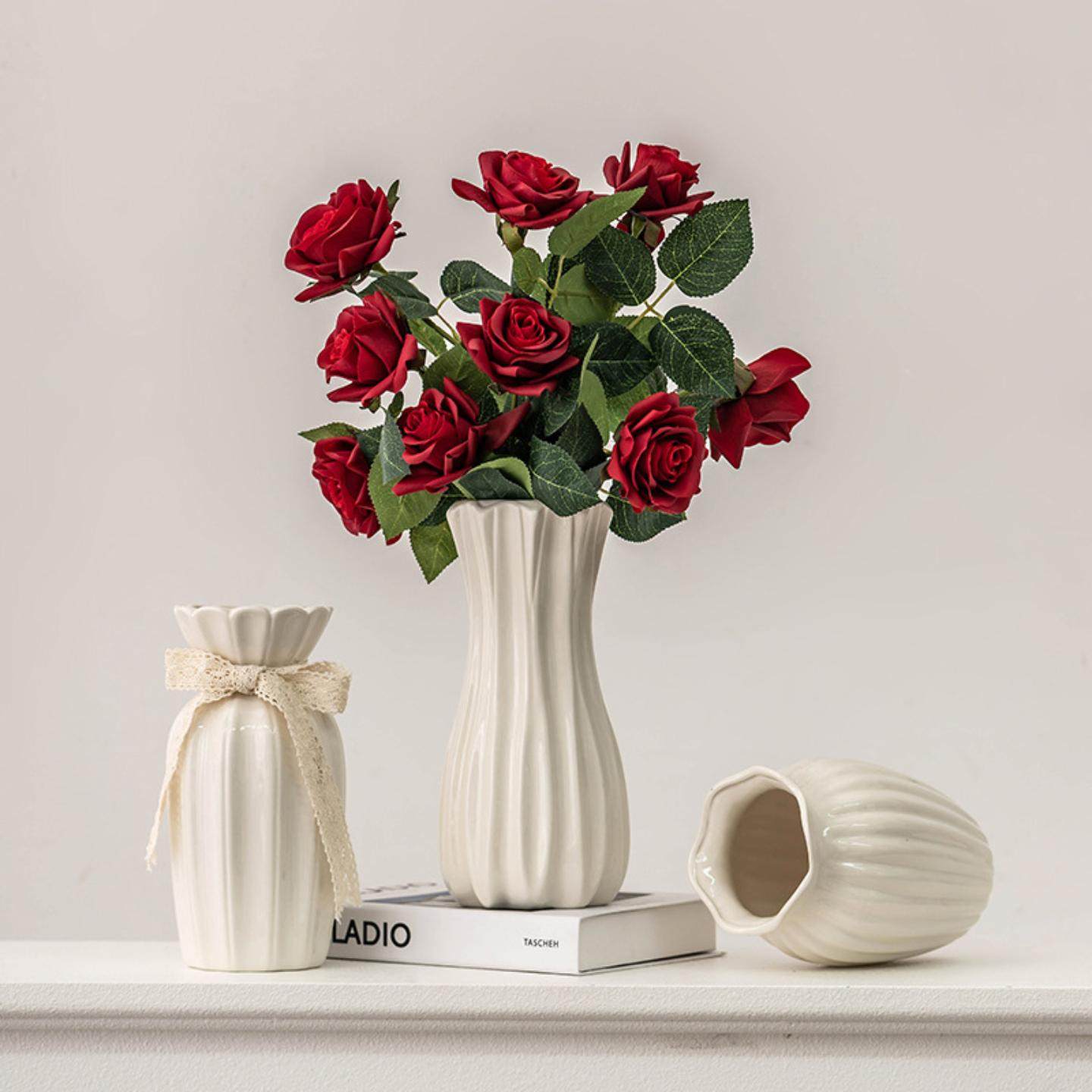 欧式玫瑰插花花瓶白色简约陶瓷花器客厅餐桌干花鲜花水培装饰摆件,家居饰品,餐桌花艺,淘宝优惠券,粉丝福利购,淘宝优惠卷