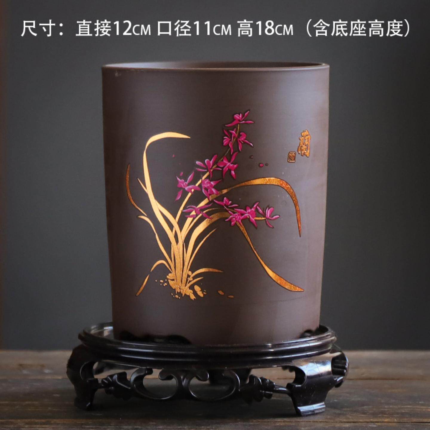 兰专用花盆陶瓷带托盘中创意吊兰兰花绿植盆景大多肉花盆