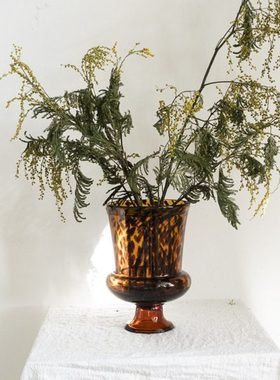 OOOOH简约中古风灯高脚玻璃花瓶法式复古桌面插花水培摆件