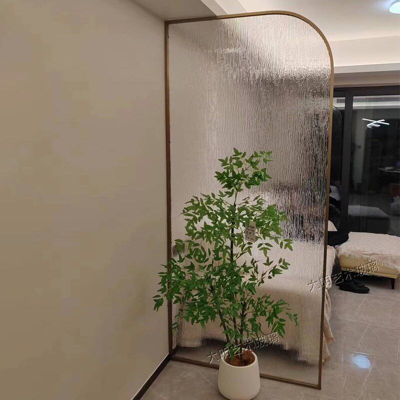 间白雨花超花艺术钢化玻璃隔断屏风定制客厅浴室洗手台卫生压半墙