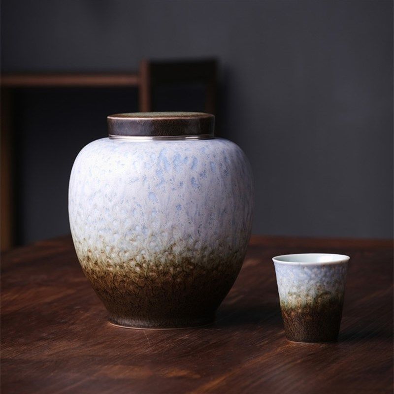 臻藏论道 精美木盒 陶罐配一品茗杯 岩茶绿茶白茶红茶铁观音散茶