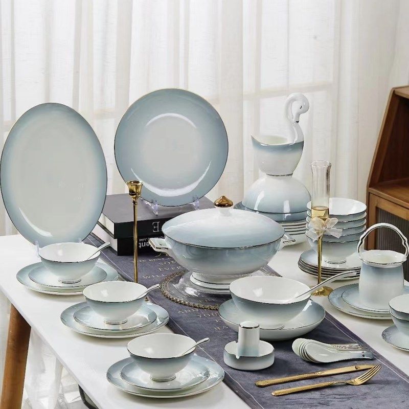 餐具瓷器套装景德镇高档奢华颜色釉渐变碗碟盘家用结婚会所用瓷器