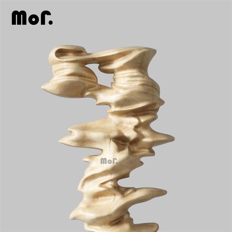 墨非 新中式木质木纹大理石底座摆件 样板间玄关售楼处装饰品