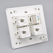 86型四口网络电话插座 3个六类千兆电脑网口网线 1个电话墙插面板