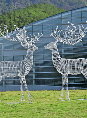 铁艺鹿雕塑摆件不锈钢镂空梅花鹿抽象动物户外草坪公园林景观装饰