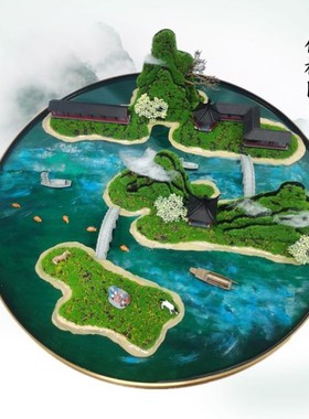 中式餐桌旋转圆台面装饰摆景景观布景 禅意富春山居酒店桌花摆台