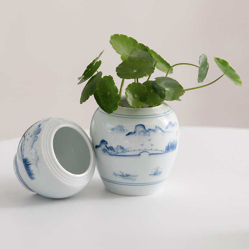 蜀门手绘青花瓷陶瓷装饰水培花瓶绿植客厅插花摆件桌面装饰小花器