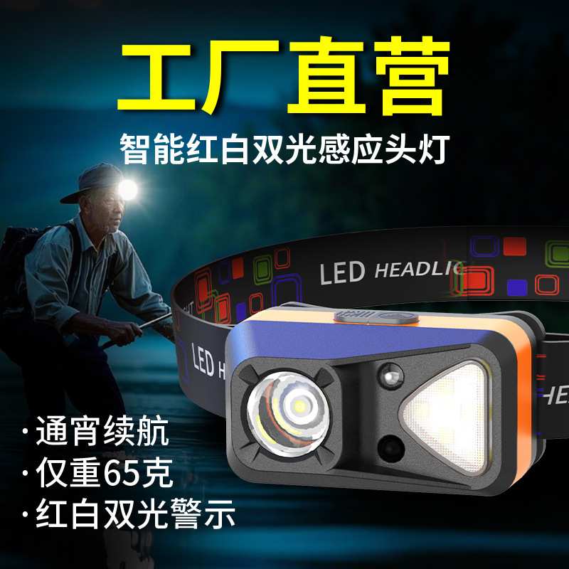 智能感应头灯夜钓夹帽灯户外夜跑便携夜灯工作应急灯强光头灯