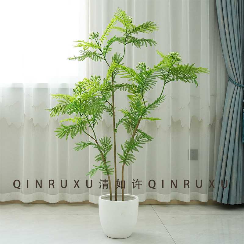 仿真树含羞草新中式禅意仿生植物带果实假树盆栽室内客厅装饰绿植