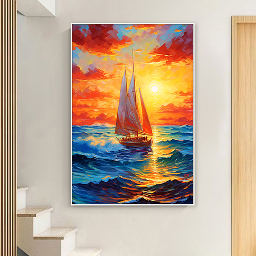 景阳美丽风夕风景diy数字油画 手工填色油彩画帆船一帆海顺装饰画