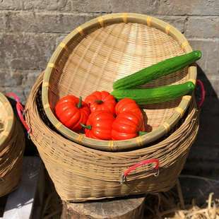 筲箕箩筐超市农产品展示篮乡村振兴复古丰收摆件农家农具装饰扁担