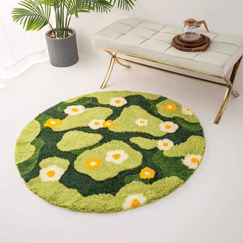 苔藓森林家用地毯加厚植绒地垫卧室床边簇绒圆形毯可手洗代发