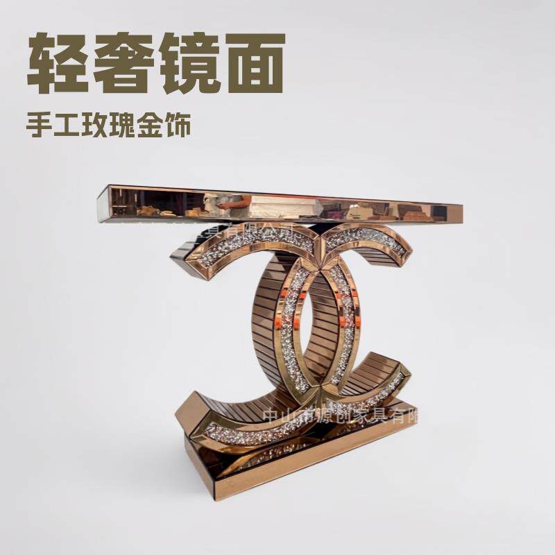 镜面玄关台带灯轻奢镜面家具玫瑰金色HOT热卖新中式入户灯光