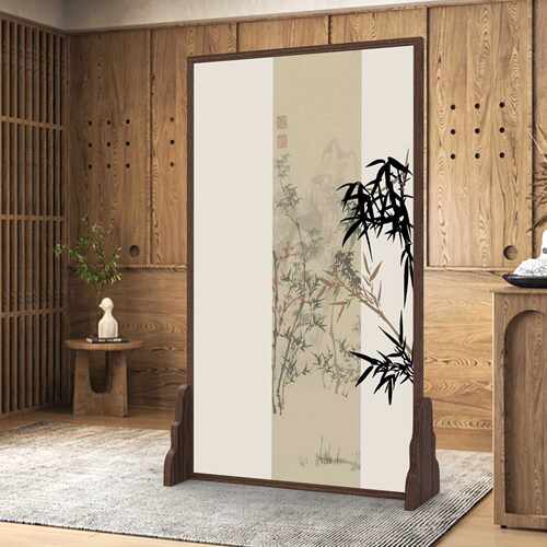 中古风竹子屏风可移动隔断家用玄关办公客厅茶室装饰遮挡落地座屏