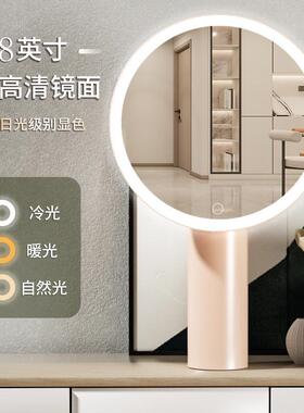2025新款化妆镜子桌面圆形梳妆镜大号带灯宿舍led镜子女跨境