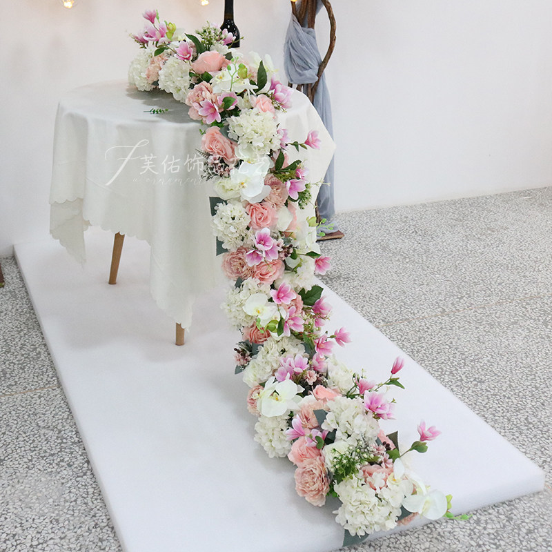 仿真成艺花饰婚礼挂花条装拖尾店铺橱窗挂饰花排长条舞台插花花品