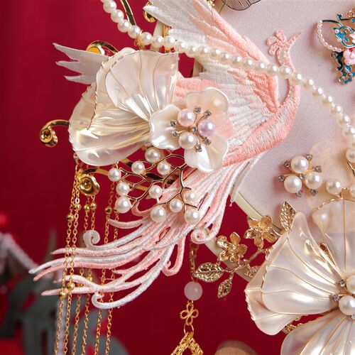 雪亭坊喜扇香槟凤求凰团扇新娘结婚DIY材料包中式龙凤褂手捧花 di