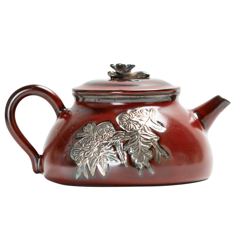 慢山梅花茶壶陶瓷泡茶壶家用功夫茶具套装高档鎏银西施壶单壶