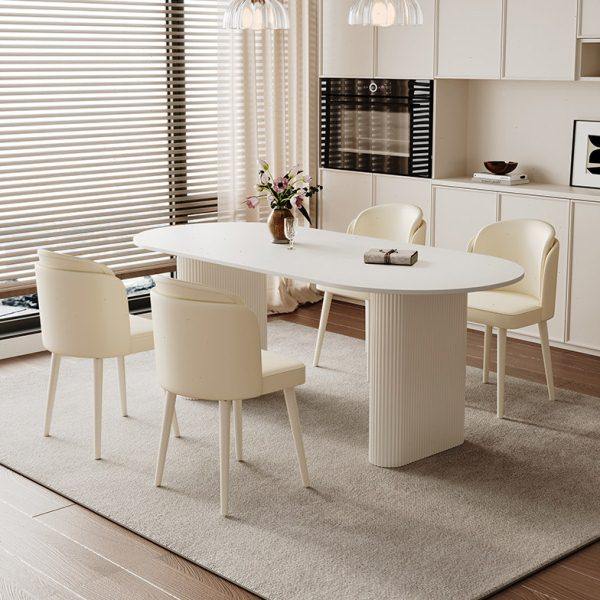 奶油风岩板餐桌椭圆形小户型现代简约家用轻奢极简饭堂餐桌椅组合,住宅家具,岩板餐桌,淘宝优惠券,粉丝福利购,淘宝优惠卷