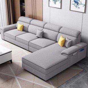 布艺沙发客厅简约现代小户型棉麻2024新款免洗科技布沙发贵妃组合