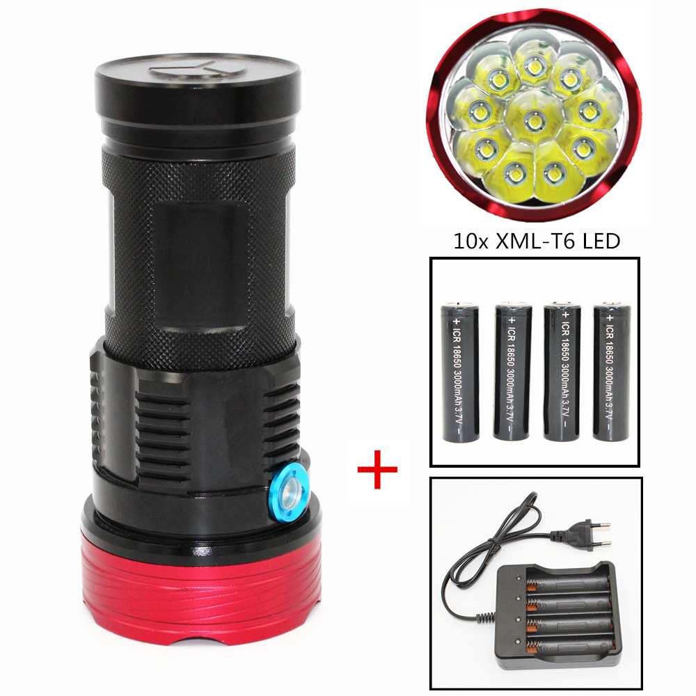 10颗LED 强光小钢炮手电筒XMLT6 户外照明 大功率探洞灯 露营灯