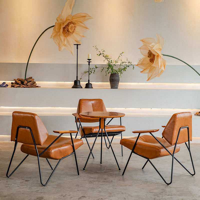 咖啡厅桌椅组合奶茶店桌椅休闲网红复古沙发现代北欧铁艺轻奢椅子