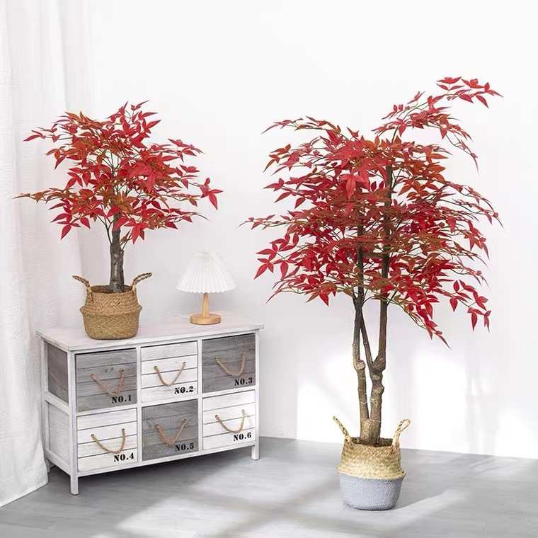 仿真红枫叶植物假盆栽摆件新中式假盆景造景落地装饰绿植仿真花