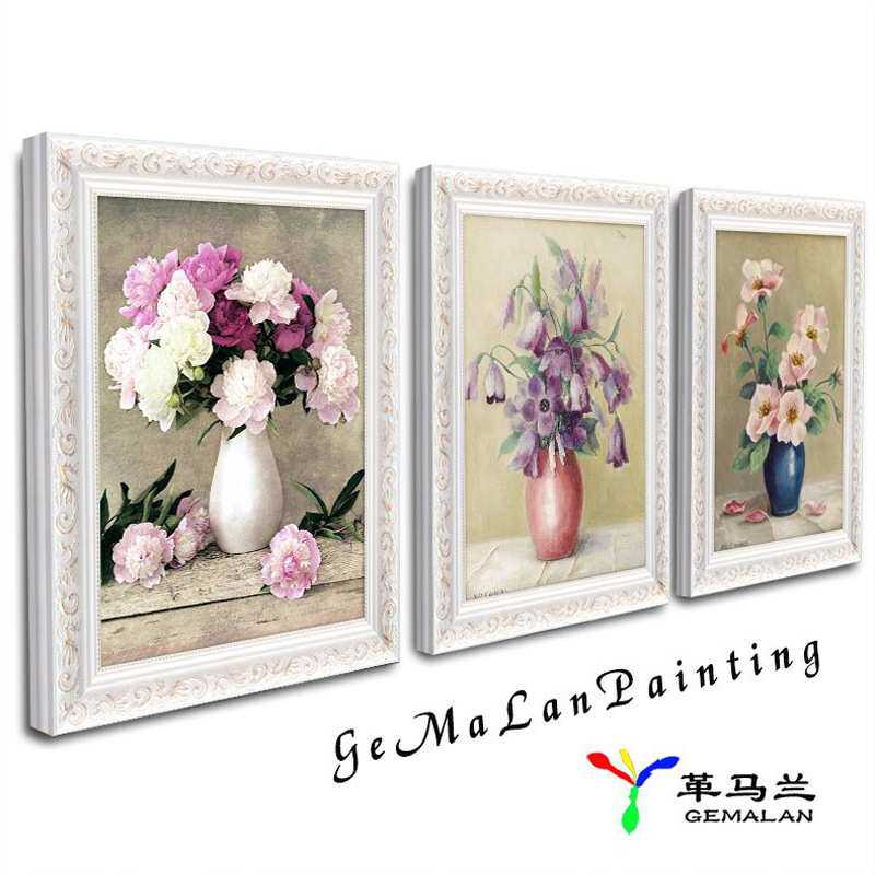 客厅装饰画欧式花卉餐厅简欧沙发背景墙现代简约花开富贵油画三联