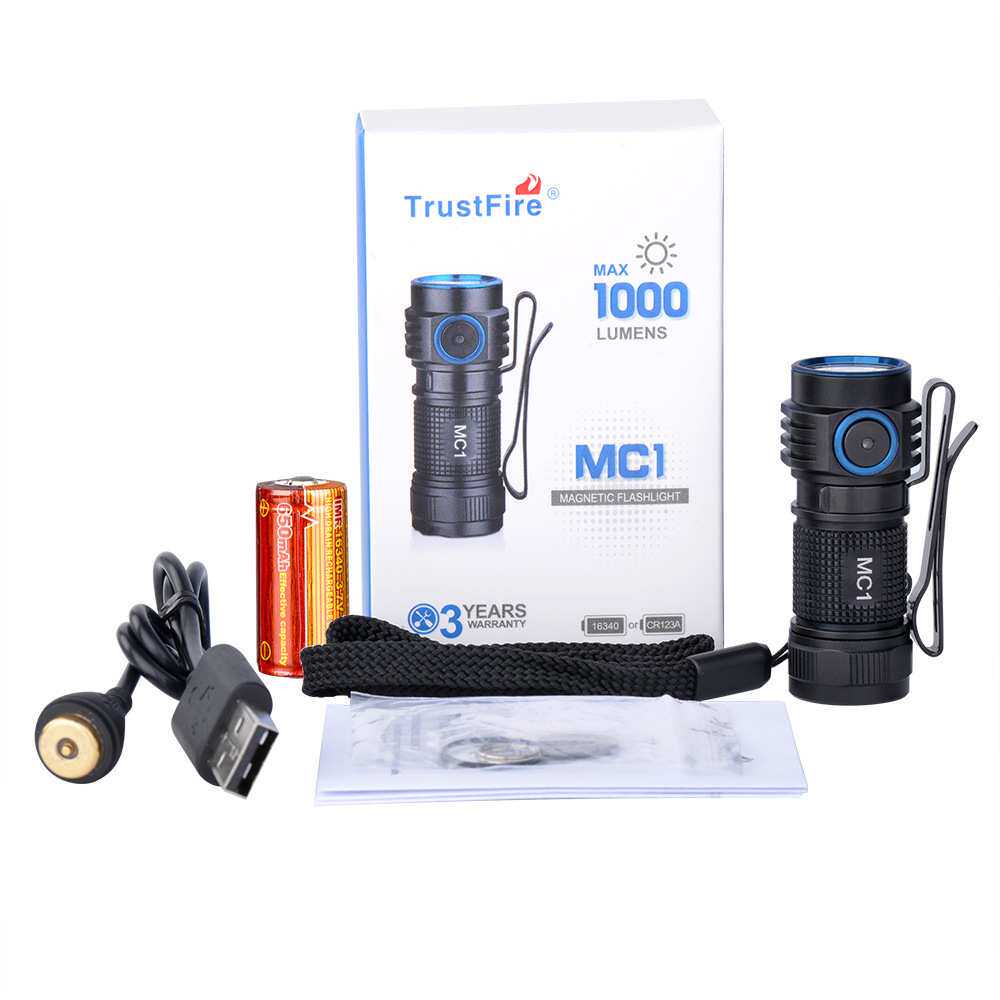 Trustfire强光手LED电筒 16340锂电池直充 1000流明 徒步户外EDC