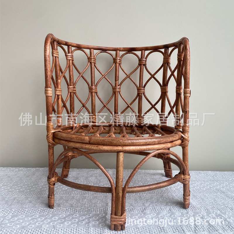 新款复古儿童藤椅新生儿摄影道具椅影楼拍照道具儿童过家家小椅子