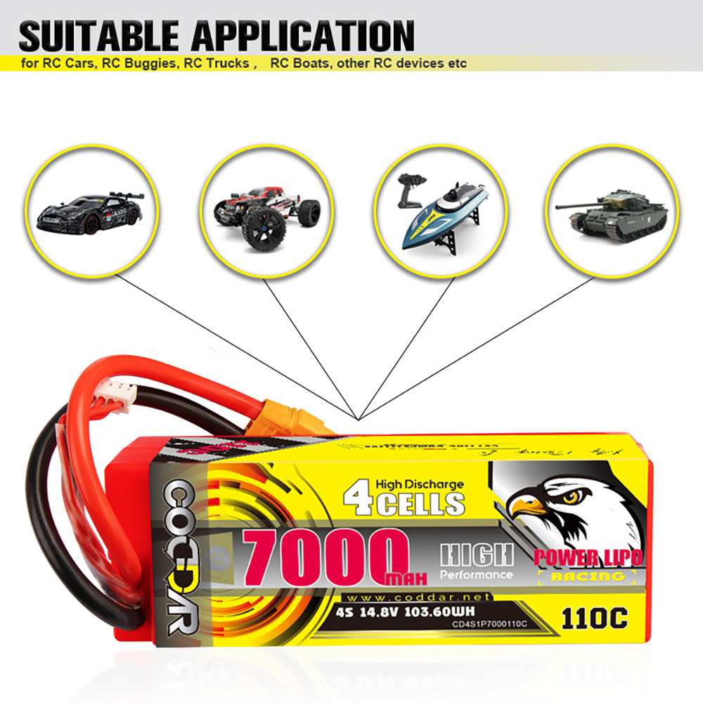 鹰氪CODDAR 7000mAh 4S 14.8V 110C RC车模遥控1/8 出线锂电池
