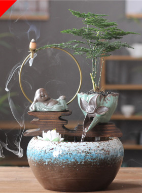 流水器摆件 开业礼品 电视柜办公室小鱼缸新中式陶瓷禅意客厅软装