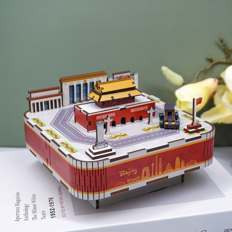 我和我的祖国北京纪念品八音盒天安门音乐盒木质创意礼物同趣DIY