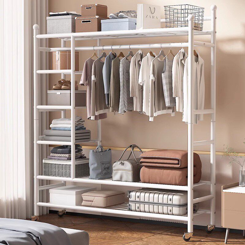 简易挂衣架落地卧室家用晾衣架室内衣帽架阳台衣服挂包收纳架子