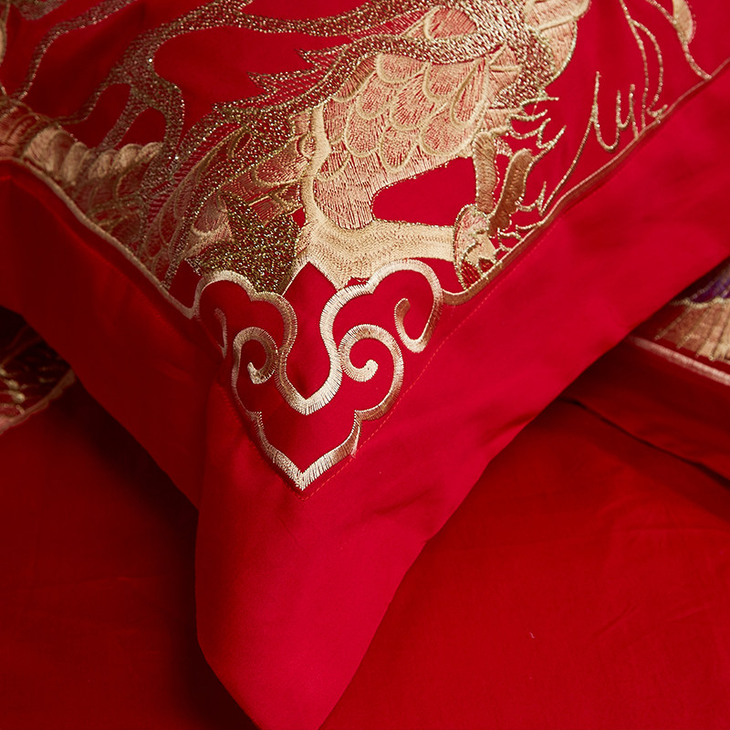 纯棉枕套 大红刺绣全棉枕头结婚婚房床品 龙凤 婚庆礼品陪嫁48*74,床上用品,枕套,淘宝优惠券,粉丝福利购,淘宝优惠卷