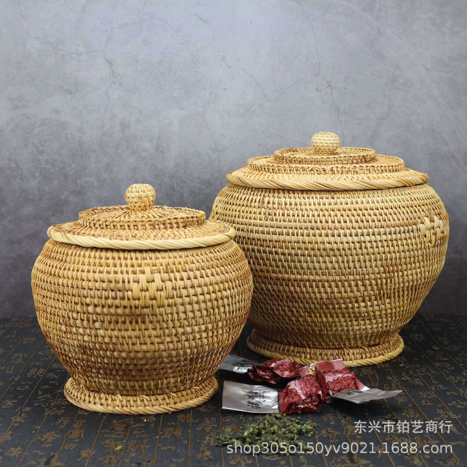 越南藤编水果篮子客厅圆形有盖水果盘天坛罐零食糖果收纳筐