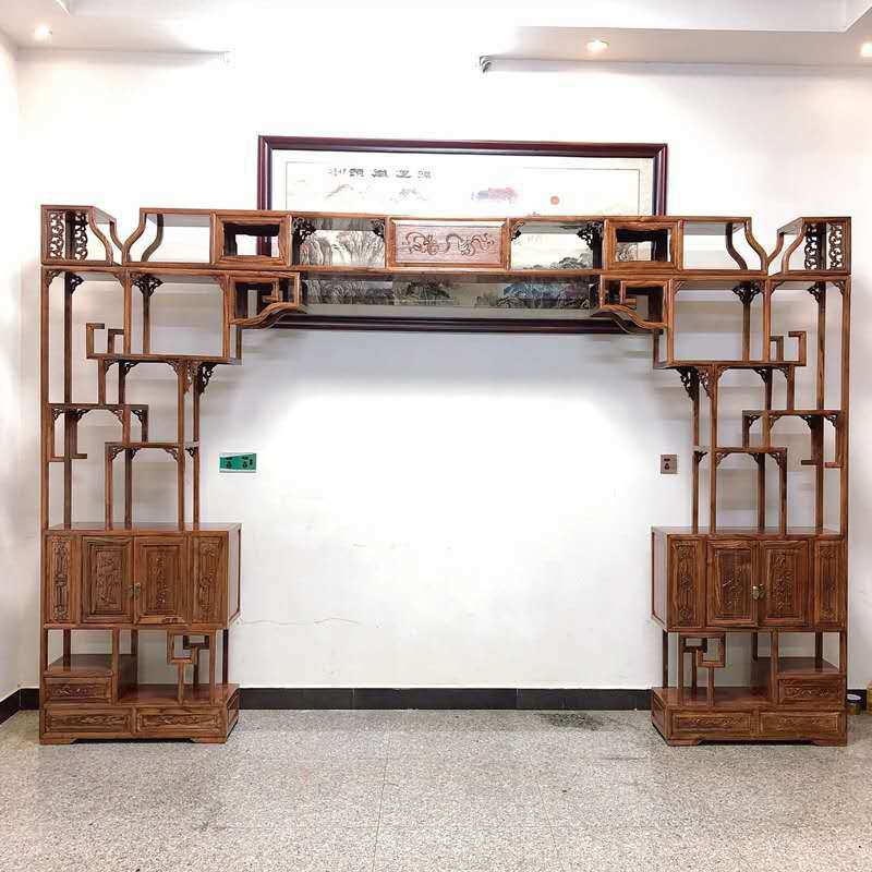 实木月洞门博古架仿古多宝阁中式家具展示架榆木置物架木质月亮门