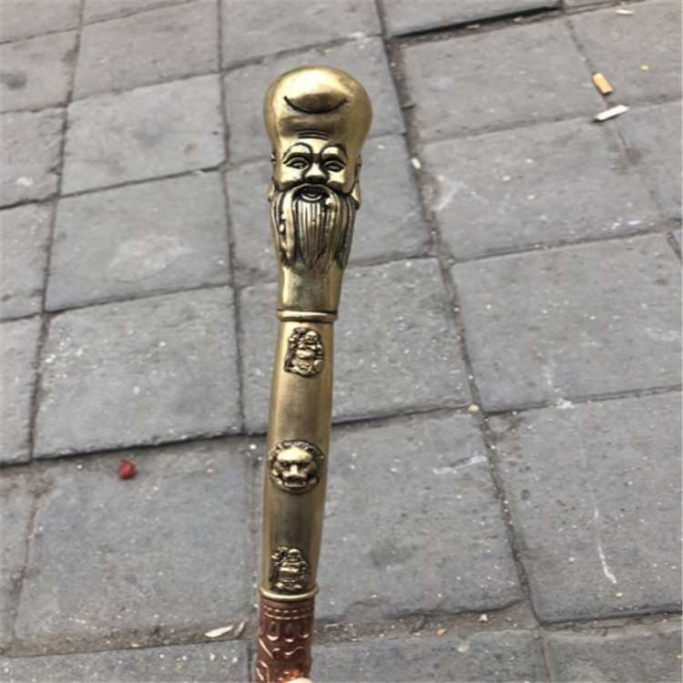 仿古寿星手杖古玩杂项 金属工艺品老年人拐杖