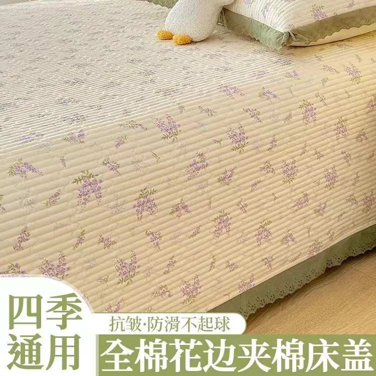全棉床盖单人榻榻米垫子加厚四季通用防滑床单夹棉韩式炕盖三件套
