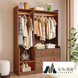 轻奢松木实木斗柜一体置物架挂衣架落地立式家用卧室衣服收纳储物