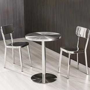 不锈钢圆桌拉丝纹桌面易清理工业风咖啡厅网红不锈钢餐桌椅组合