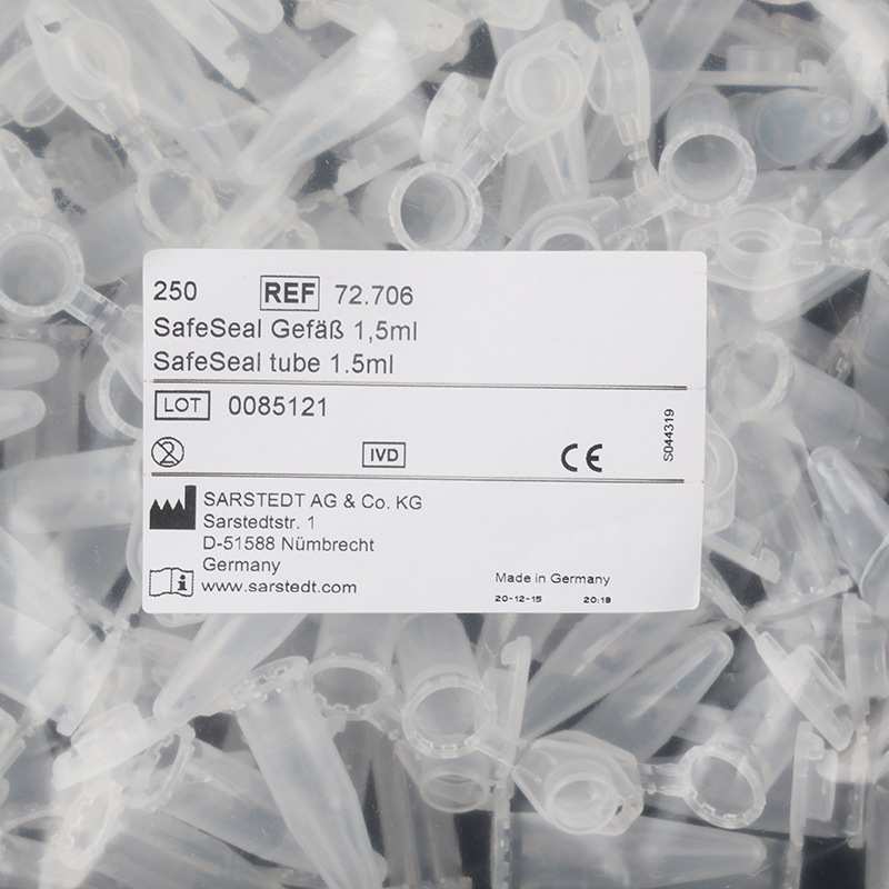 sarstedt塑料微量离心管1.5ml透明EP管反应管锁扣250个/包72.706