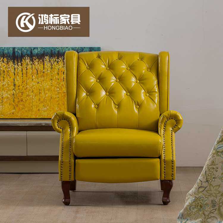 真皮沙发 美式家具 单人客厅沙发休闲 皮质家具老虎椅  佛山厂家